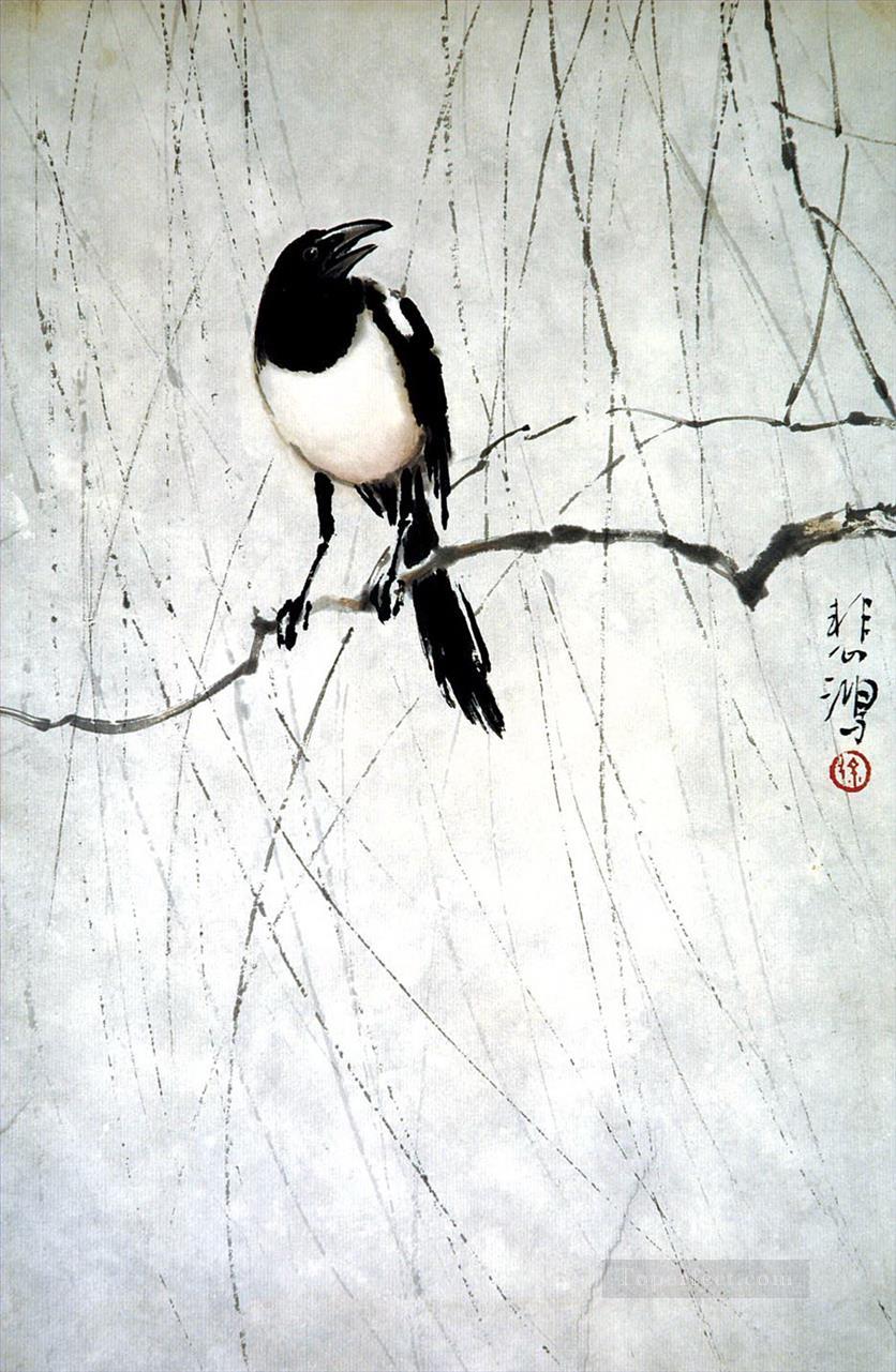 徐北紅鳥の古い中国のインク油絵